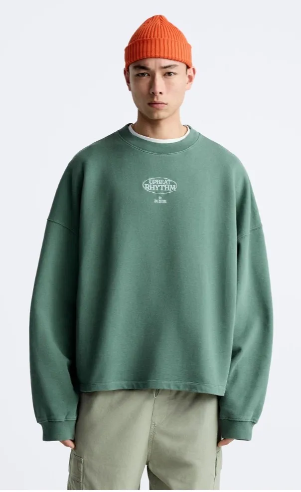 ZARA  |Long Sleeves Plain Cotton Logo Sweatshirts